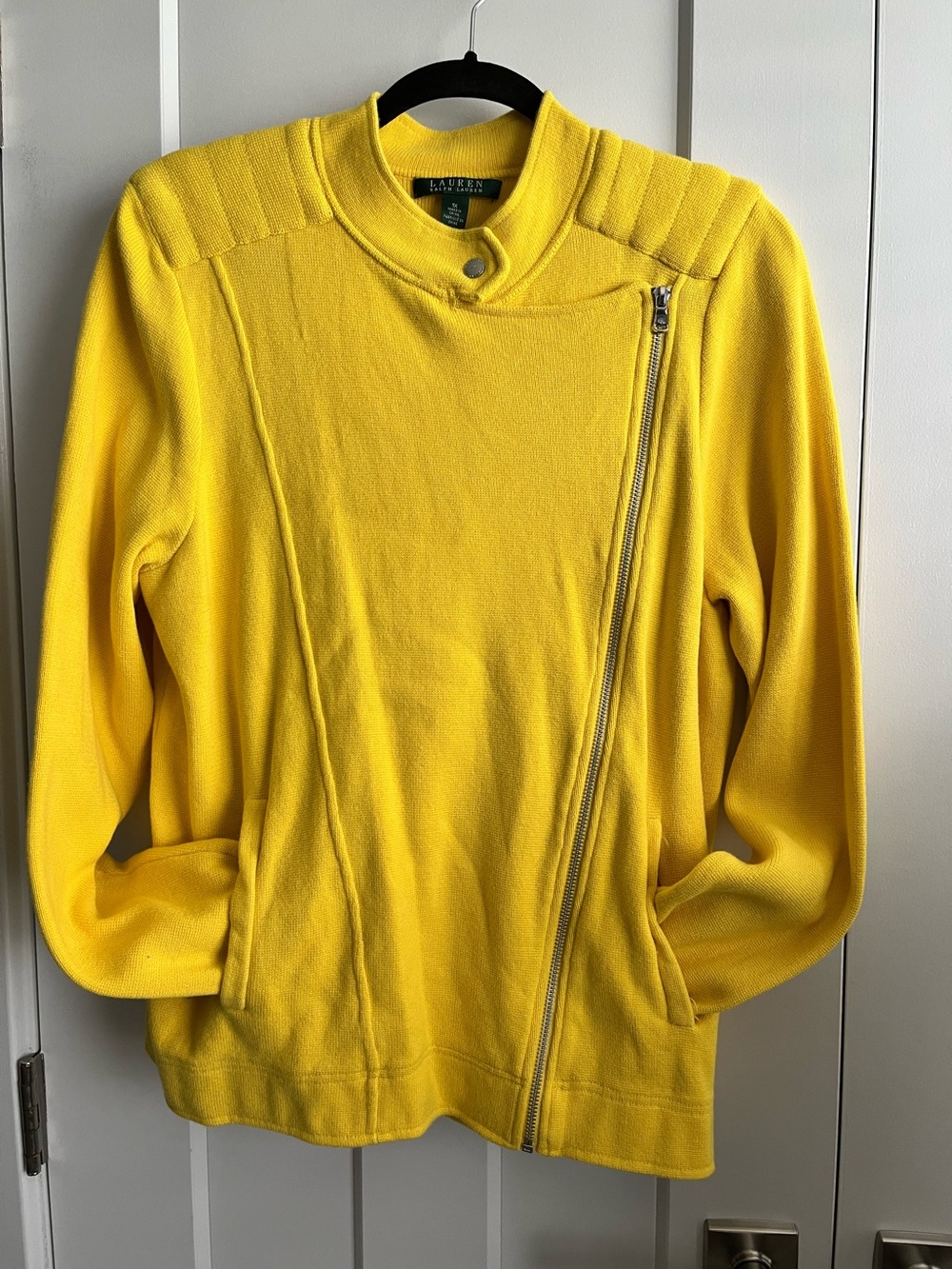 Lauren Ralph Lauren 100% cotton Yellow Asymmetrical zip up Sweater Sz 1X